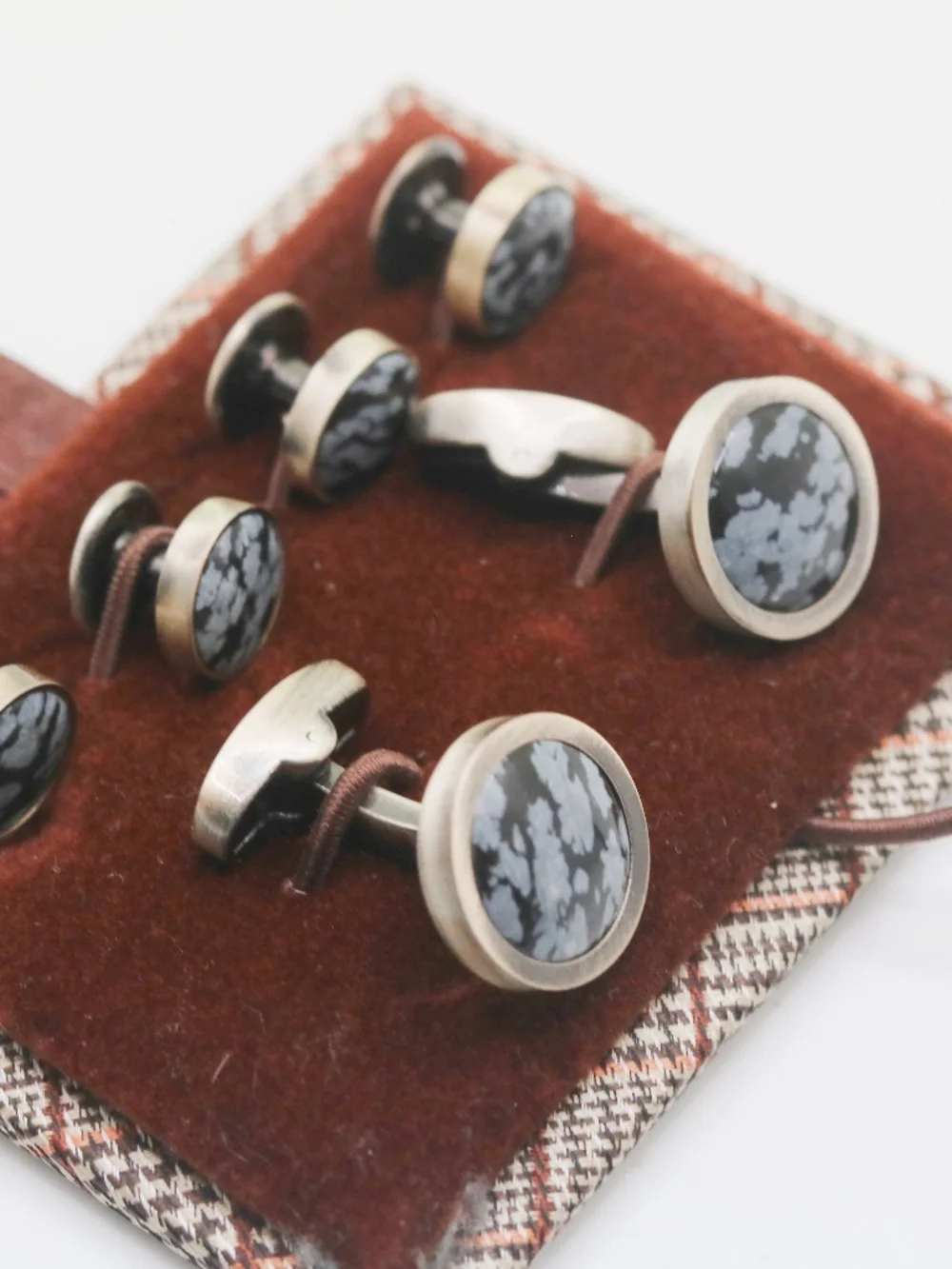 Men’s Cufflinks Tux Studs Set Black and Gray Stones NEW